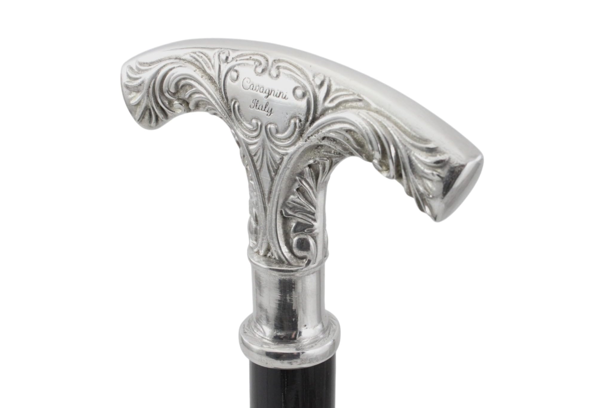Bastón Artesanal de Madera Negra con Mango de Metal cincelado, 97 cm, Capacidad 135 kg - Elegante Regalo de Ceremonia para Hombres, Mujeres y Personas Mayores