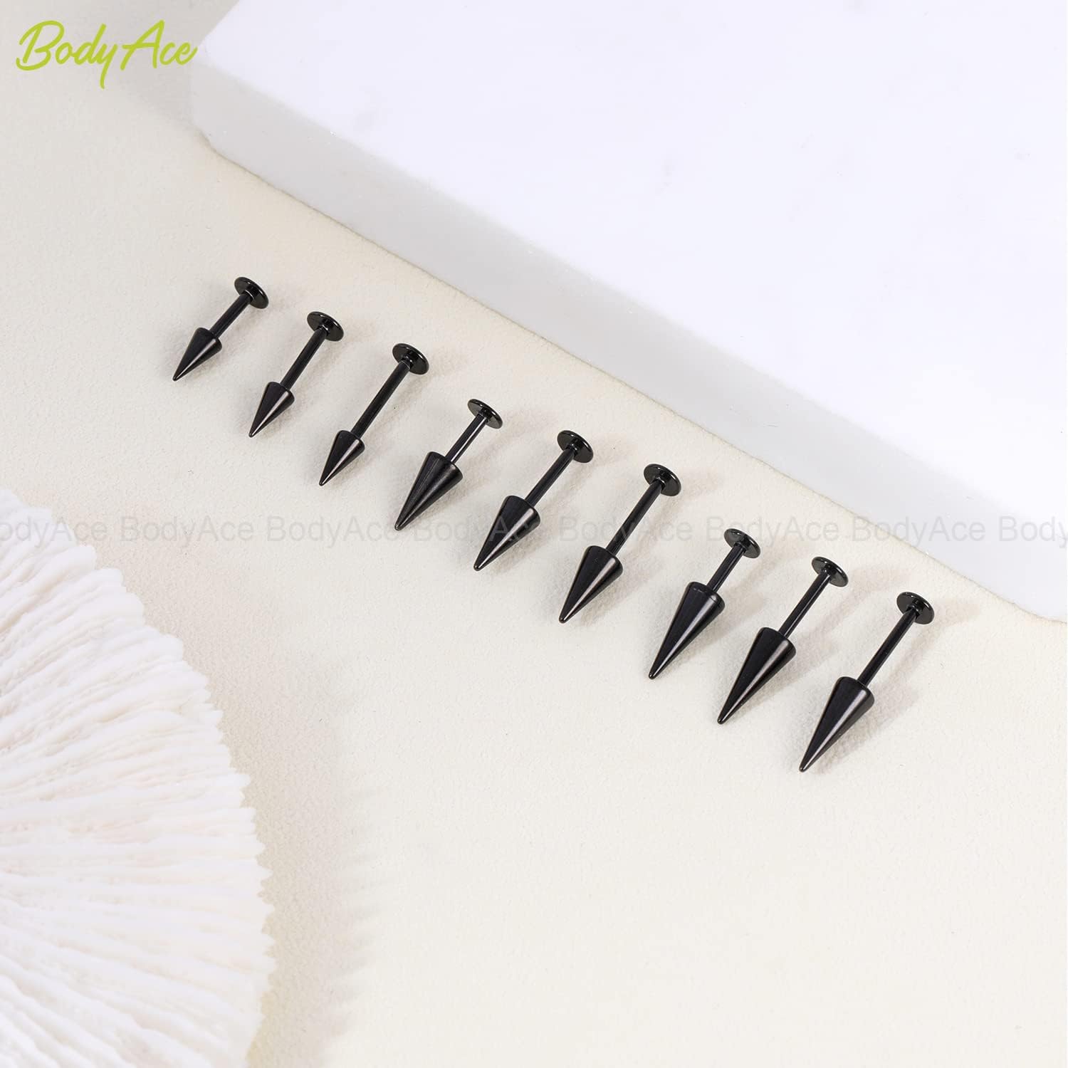 16G Spike Flact Back Earrings Cartilage Lip Rings, Stainless Steel Daith Helix Tragus Studs, Rook Lobe Lip Piercing for Women Men