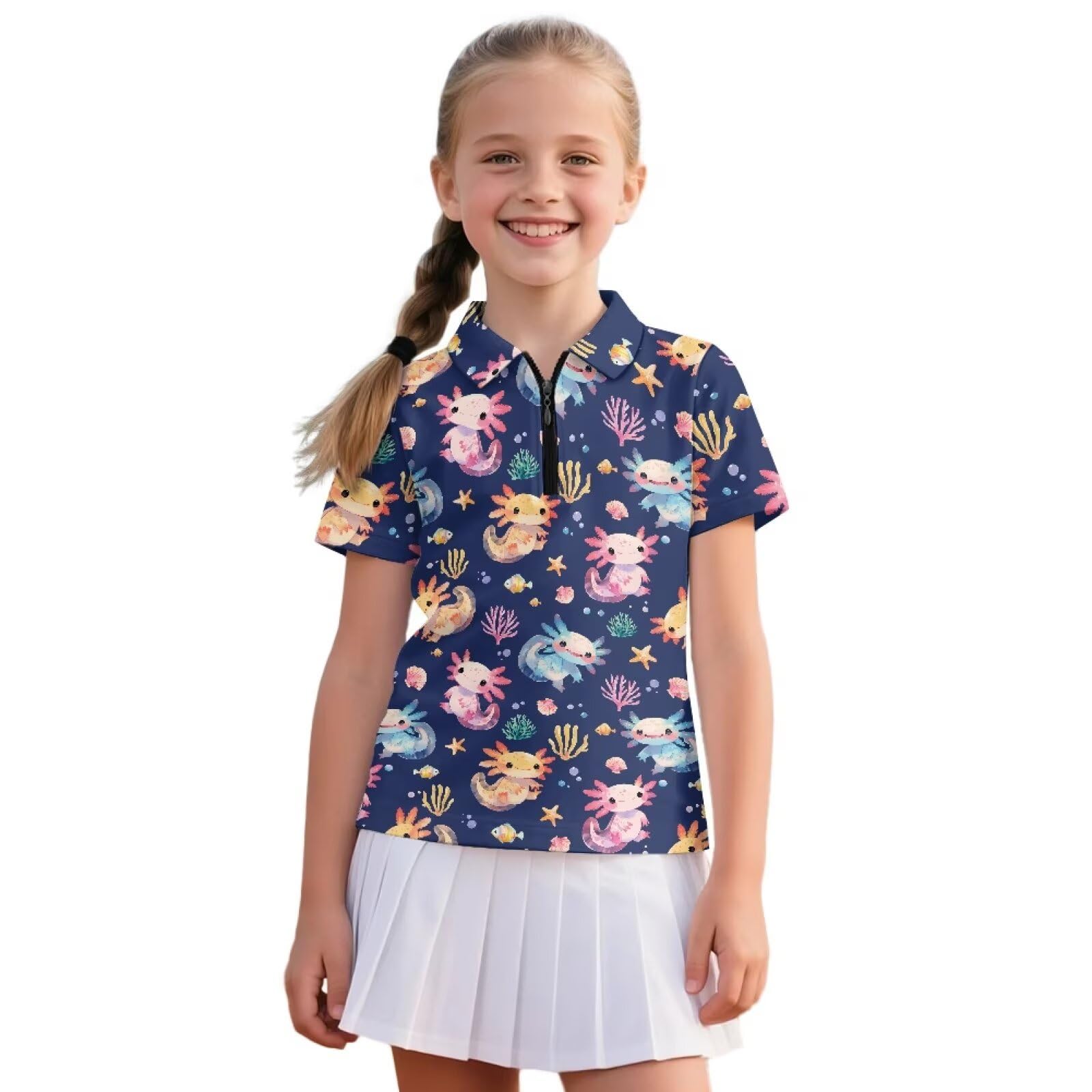 ZPINXIGN Girls Short Sleeve Athletic Top Collared Golf Shirts Size 5-12 Quick Dry Activewear