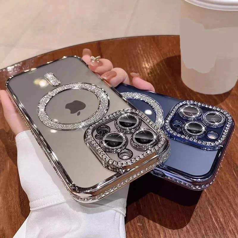Image of DIZORO Compatible with (iPhone 16 Pro Max Case) Clear Luxury Diamond Glitter Case |Camera Lens Protector with Glitter Ring | Premium Shockproof Glossy Shiny Back Cover Case for Girls Women -Silver