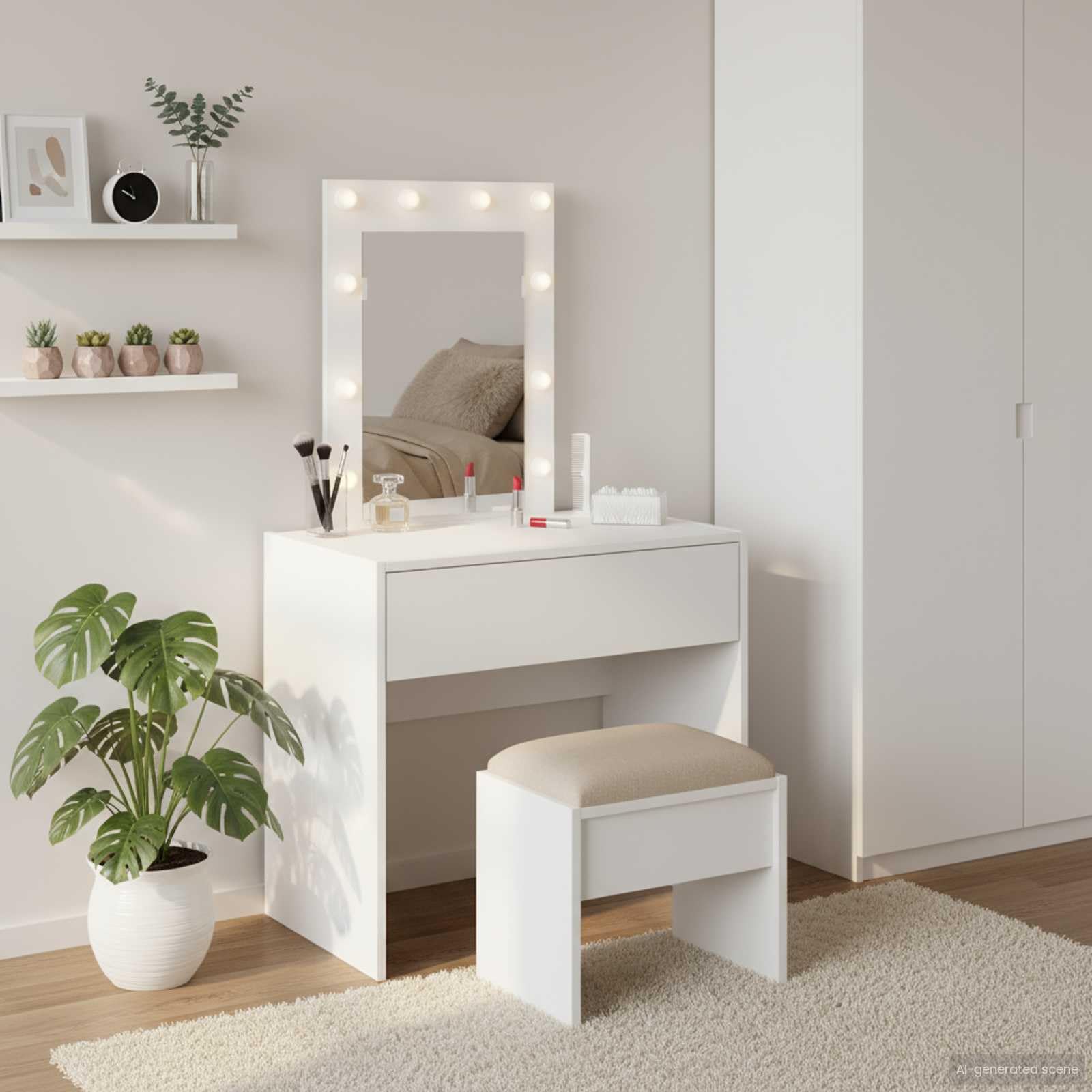 vidaXL Mesa Tocador con cajón 60 x 40 x 70 cm Madera de ingeniería, Mesa de tocador Moderna, tocador Elegante, Funcional en el Dormitorio, con Almacenamiento