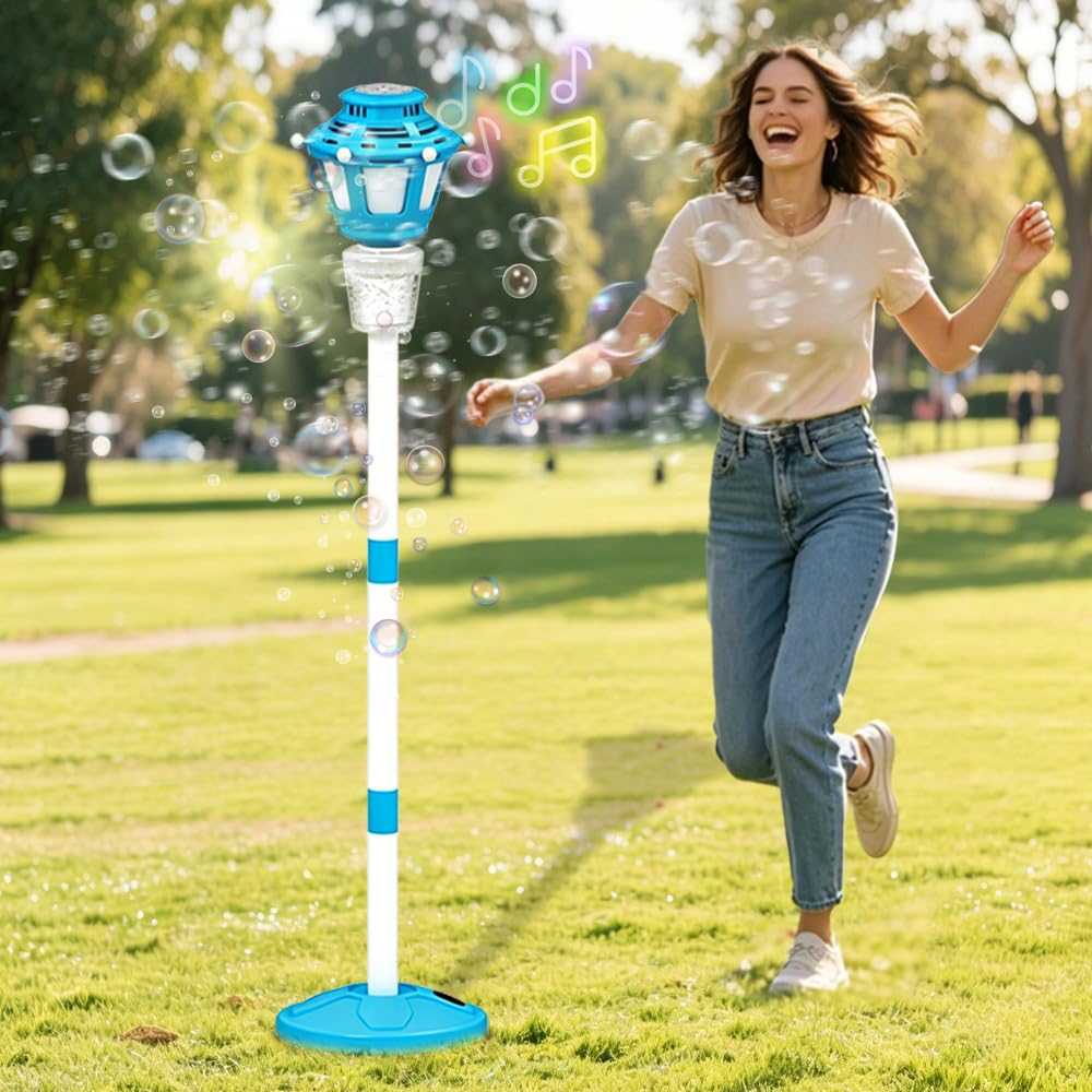 SKIKHN Standing Bubble Machine Lamp,40inch Adjustable Bubble Machine with Lights,Rechargeable Bubble Lantern,Bubbles Tower,Bubble Torch Garden Lamp with 2 Solution for Wedding Party Outdoor