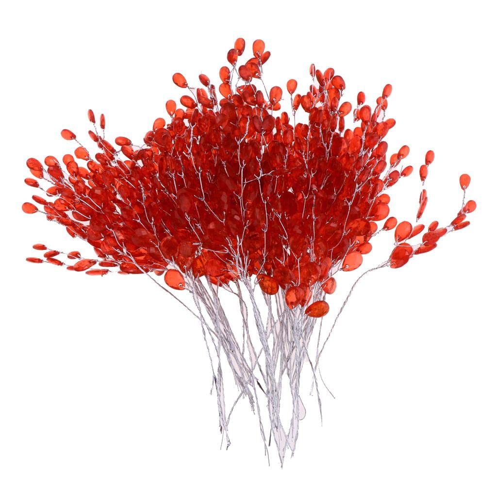 LOOM TREE 50pcs Artificial Flower Stem with Crystal Acrylic Bead Drop 15cm Red 3