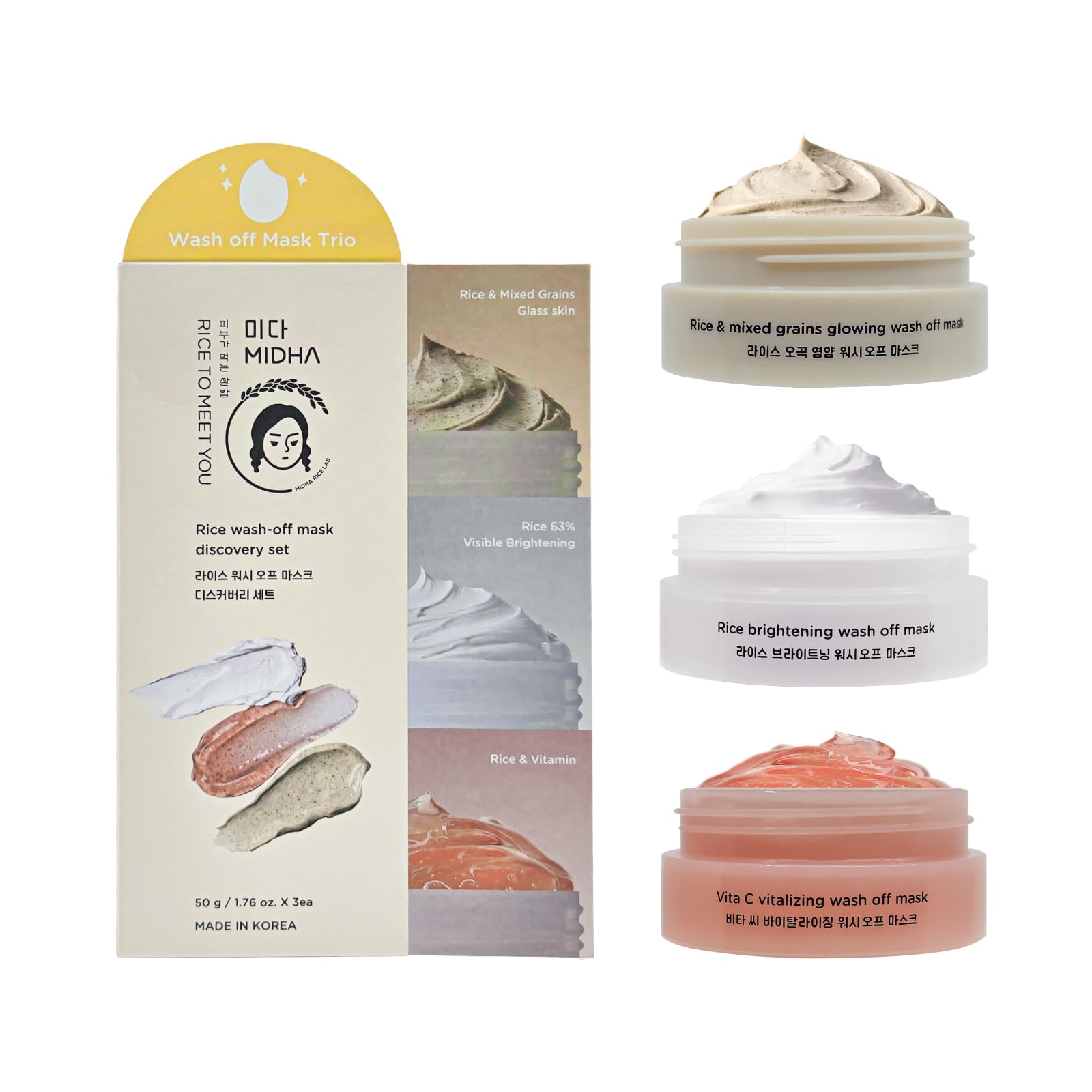 Amazon.com : MIDHA RICE WASHOFF MASK DISCOVERY SET, 1.76oz x 3/50g