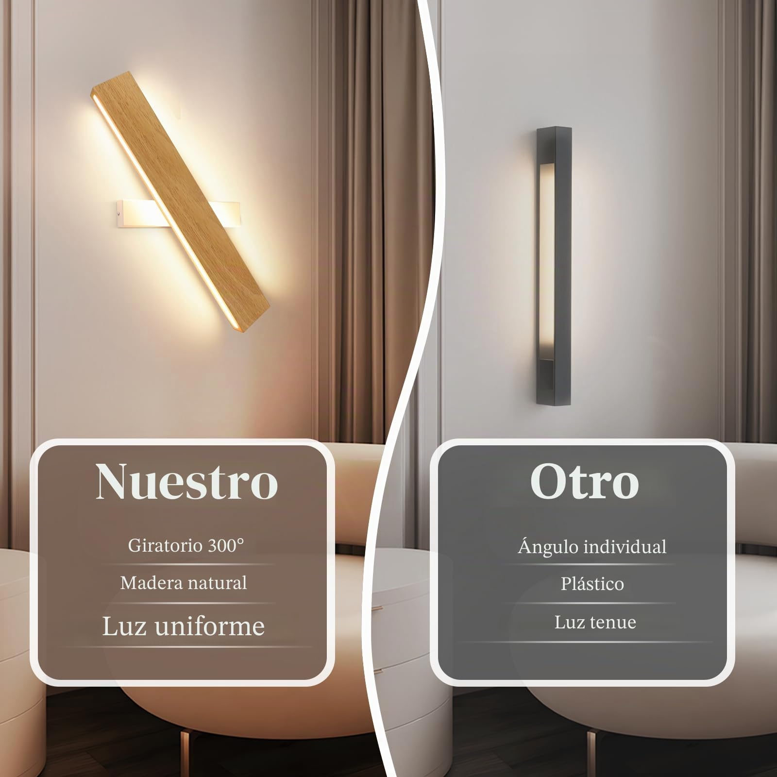 ZMH LED Lámpara Interior - 52CM Madera Moderna Pasillo Arriba Abajo Diseño 17W Escalera Lámpara Indirecta 3000K Blanco Cálido Iluminación para Sala de Estar Dormitorio Pasillo Escalera