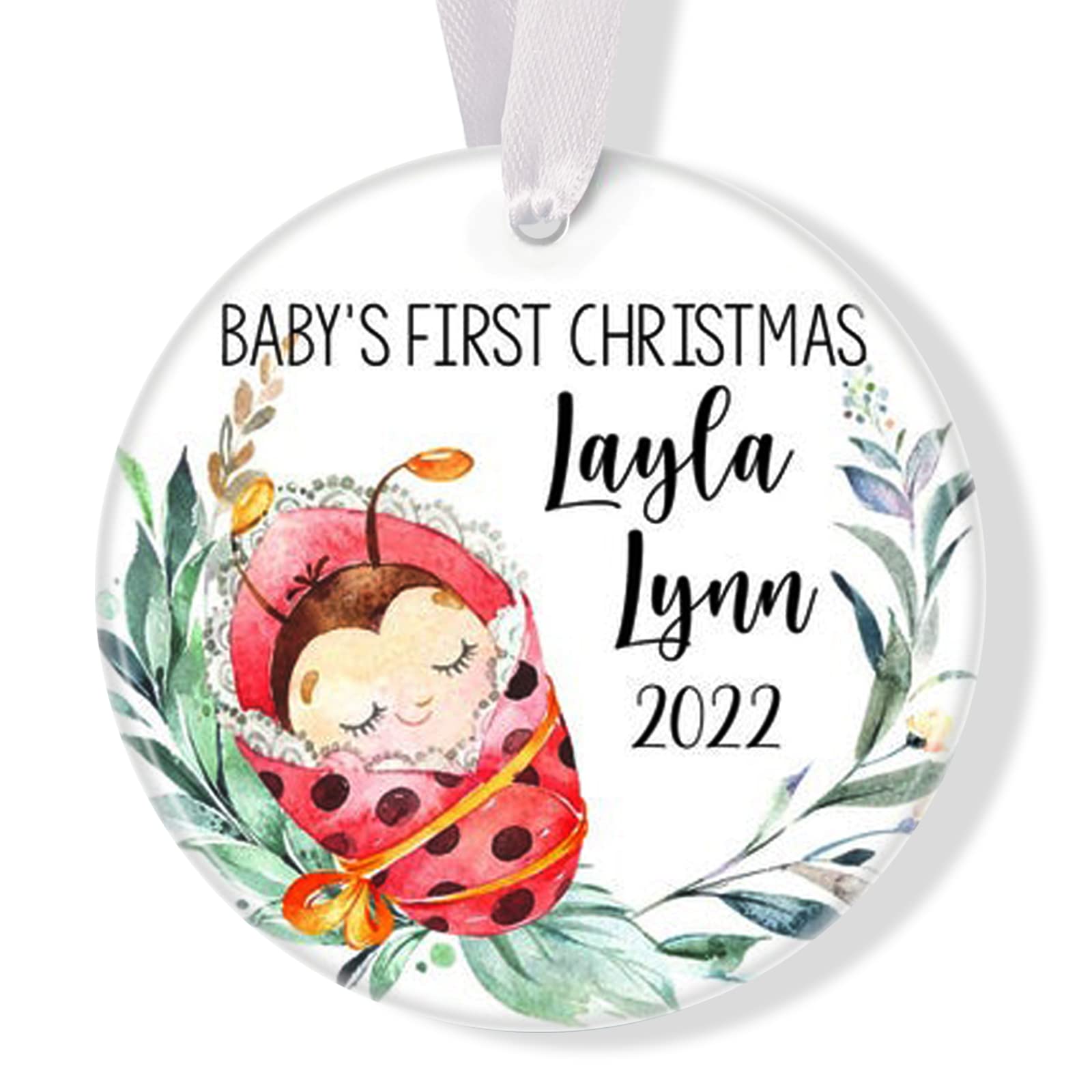 Zmoicky Ladybug Baby 1st Christmas Ornament, Personalized, New Baby Girl Gift