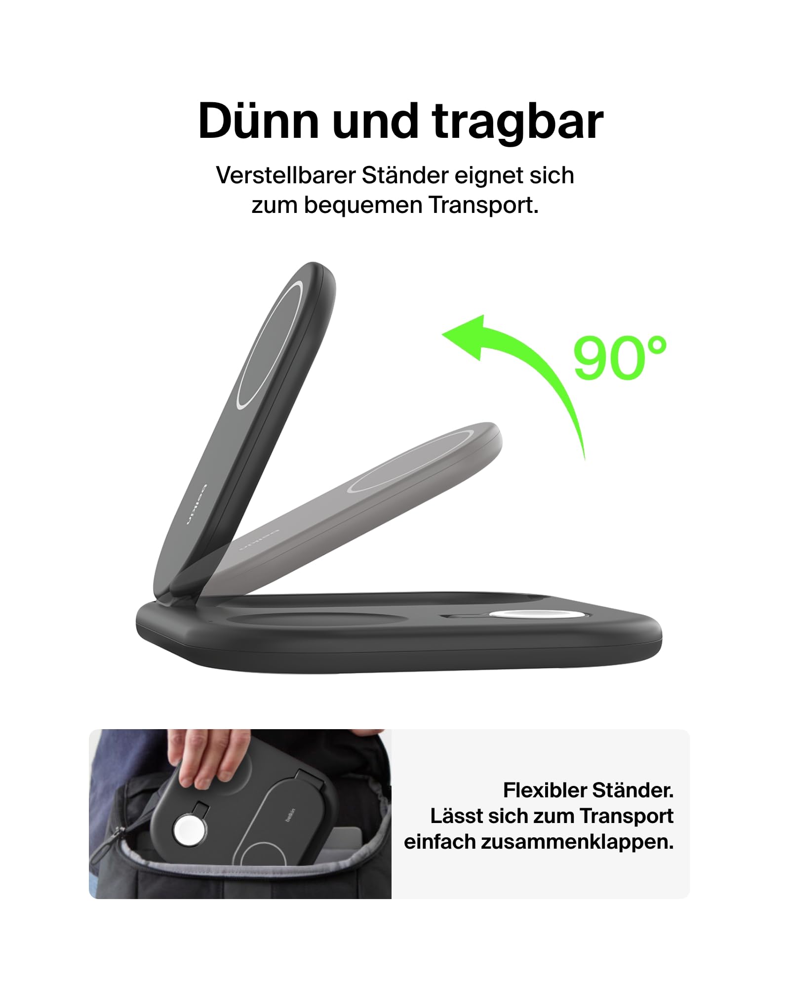 Belkin BoostCharge Ladegerät induktive 3-in-1 Ladestation Qi2, 15 W, klappbar MagSafe-kompatibles... Ansicht 6