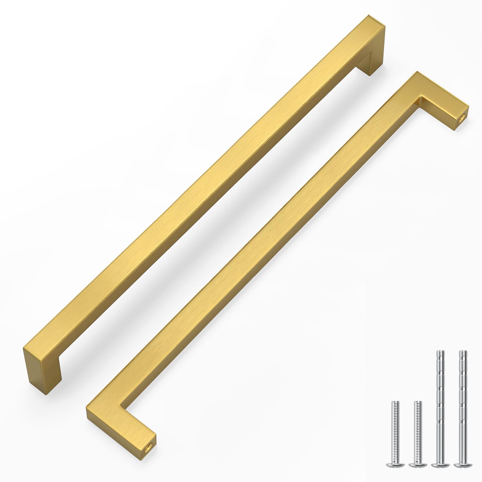 LONTAN 15 Pack Gold Kitchen Door Handles 256mm Square Brushed Brass Cabinet Handles Wardobe Bathroom Stainless Steel Kitchen Cupboard Door Pulls