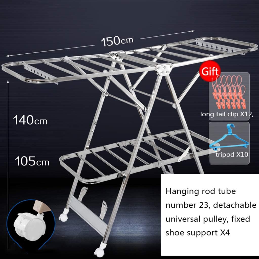 Floor-Standing Solid Wood Rotating Coat Rack，Portable Folding Clothes Drying Rack with Wheels - Stylish Winged Design for Air Drying Clothes, Easy Storage & Travel, Ideal for Home & Outdoor