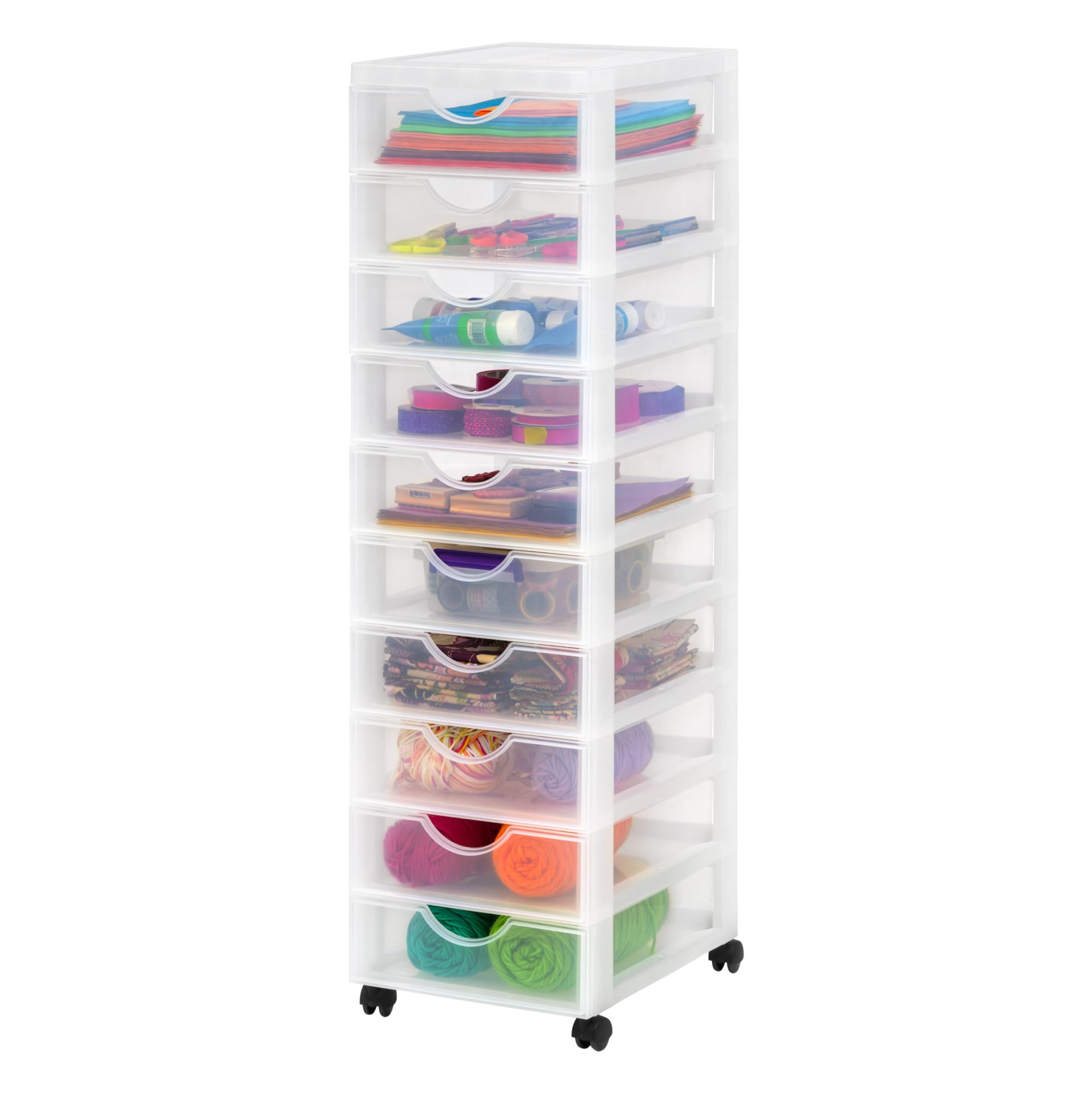 Iris Ohyama Cassettiera in Plastica con ruote, 10 Cassetti Piccoli, Biancastro, Maniglie facili da tirare, Organizzatore, Per Camera Da Letto, Bagno, Scuola e Ufficio, Senza BPA, Contenitore, DDDC-​010
