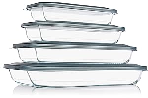 KOMUEE 8-Piece Glass Bakeware Set for Effortless Cooking and Storage
