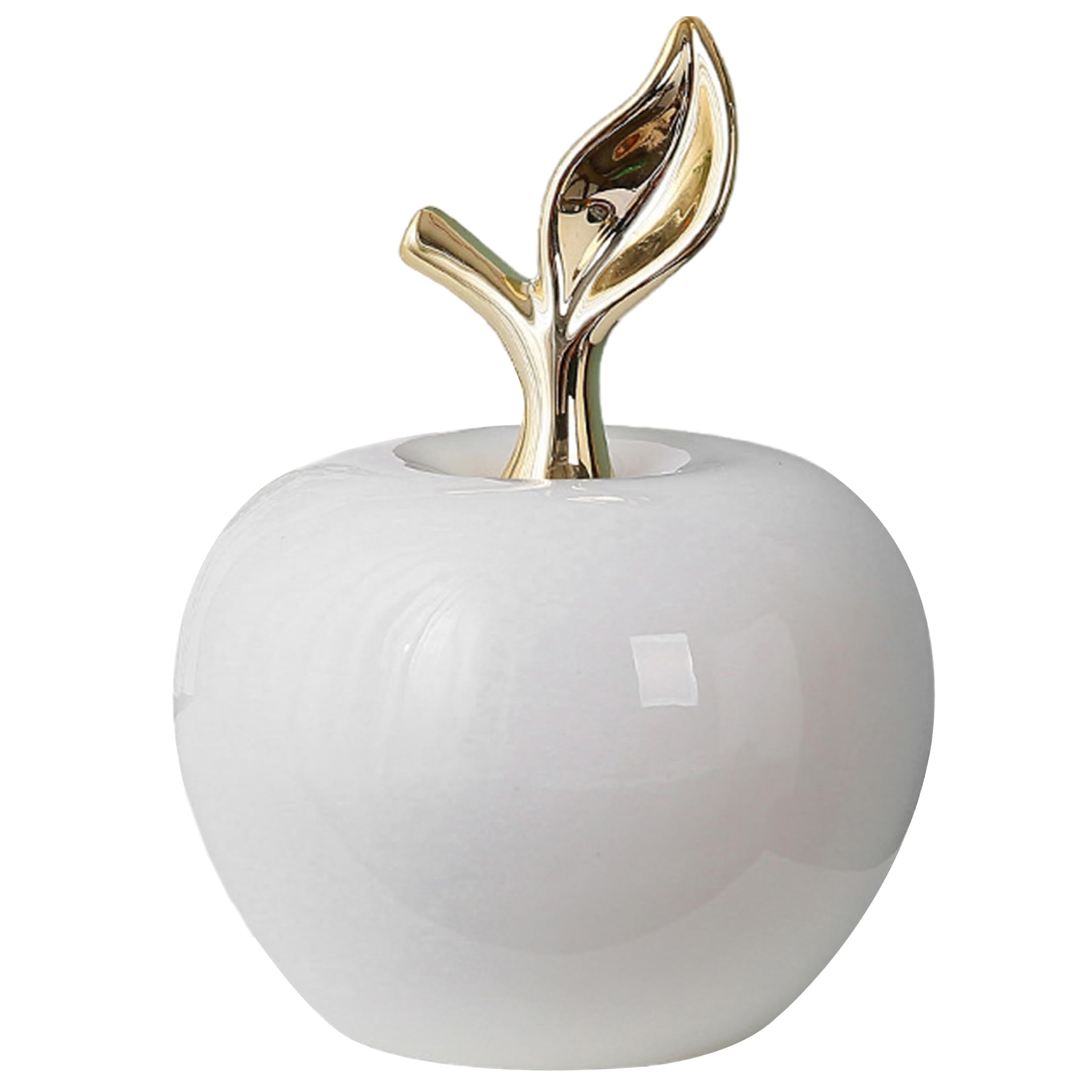 Xoeryoy Ceramic Fruit, Modern Ceramic Figurine with Golden Leaf, Statue Decor For Home Bookcase, TV Cabinet, Tabletop, White, Small