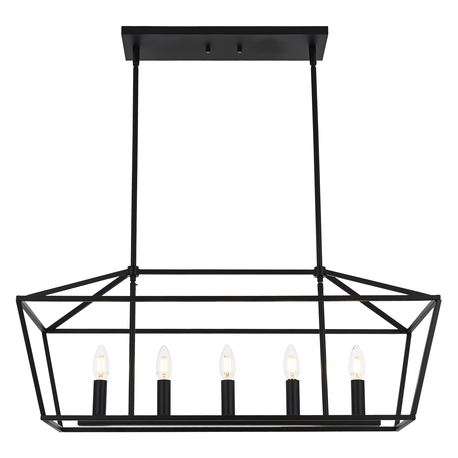 MELUCEE Farmhouse Chandeliers for Dining Rooms Black, 5-Light Industrial Pendant Lighting for Kitchen Island Candle Rectangle Chandelier Light Fixture Linear Lights, E12 Base
