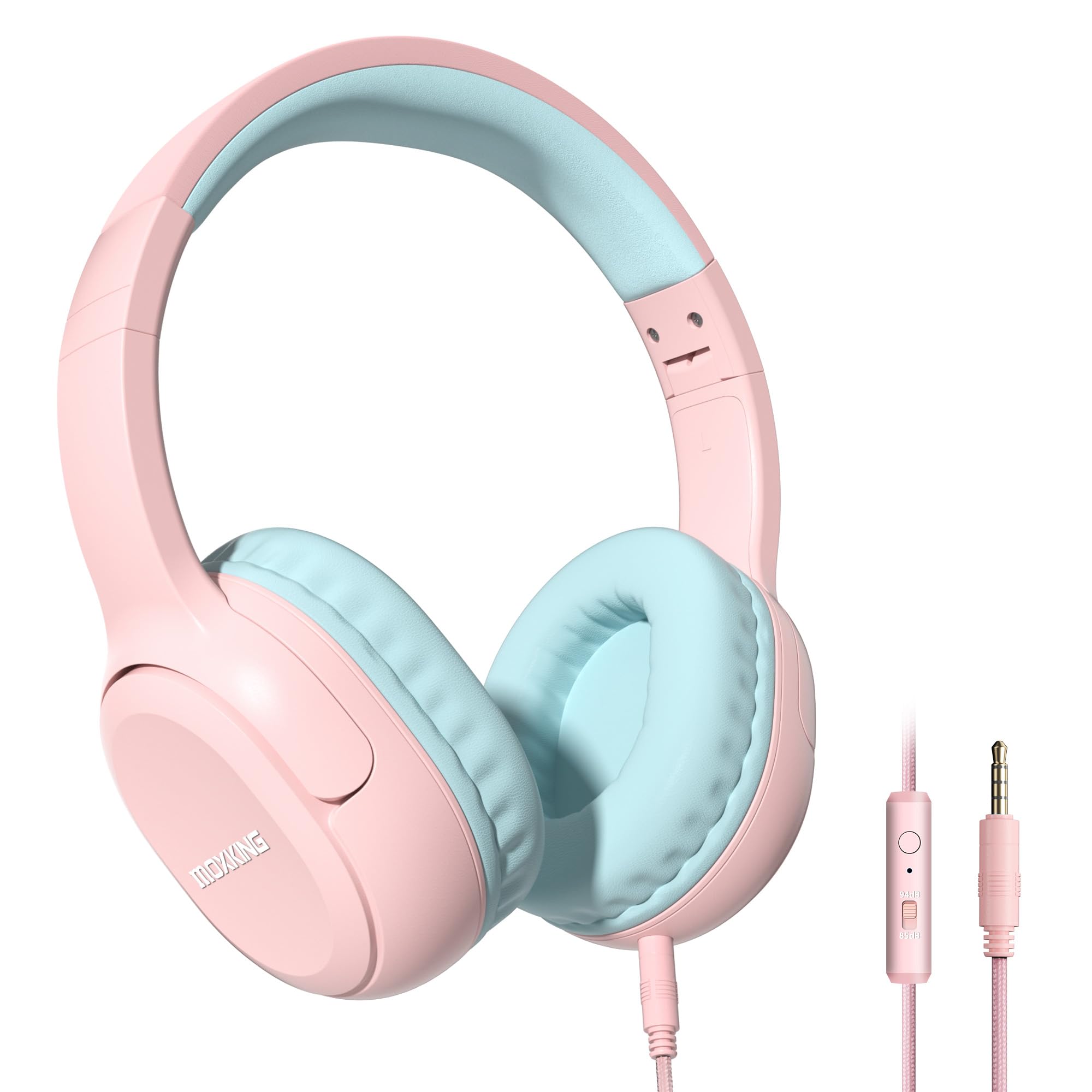 Kinder Over-Ear Kopfhörer mit Kabel und Mikrofon, Lautstärkebegrenzung 85/94 dB, Faltbares Design, für Mädchen & Jungen, Rosa, 3,5mm