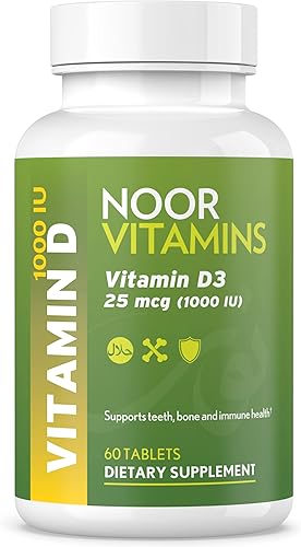 Noor Vitamins Vitamina D Halal, Vitamina D3 Halal, tabletas de 1000 UI, apoya la salud ósea, inmunológica y cardíaca, sin OMG, sin gluten y halal