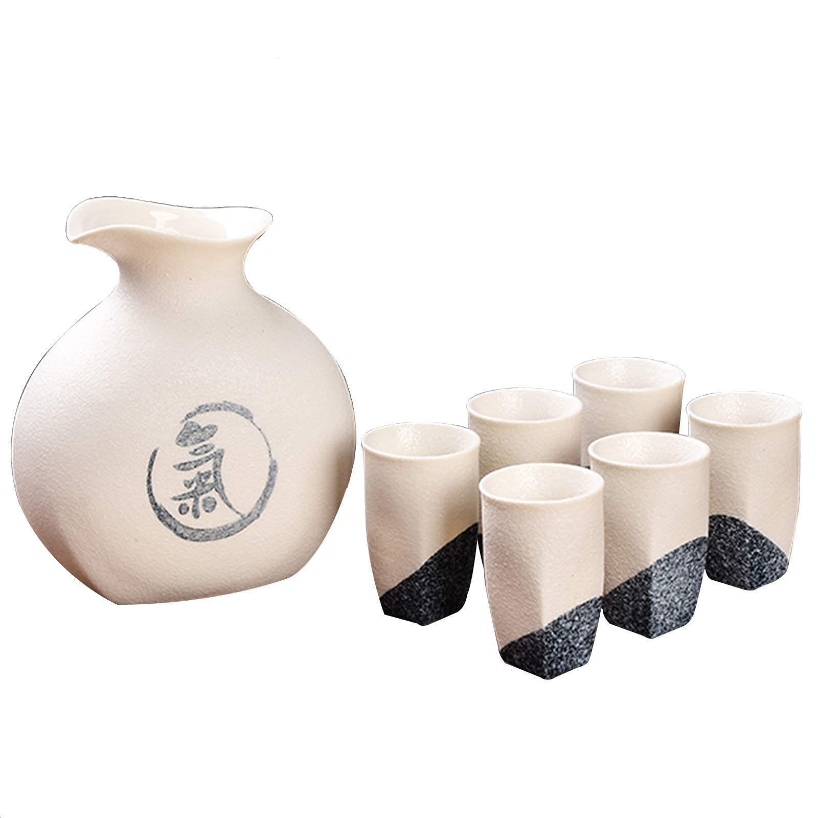 Neues 7-teiliges Japanisches Sake-Set, Sakebecher-Set, traditionelle Porzellan-Keramik-Tassenkunst, 6 Sakebecher und 1 Sake-Kanne – Chinesische Schriftzeichen, B, Ge,A-b