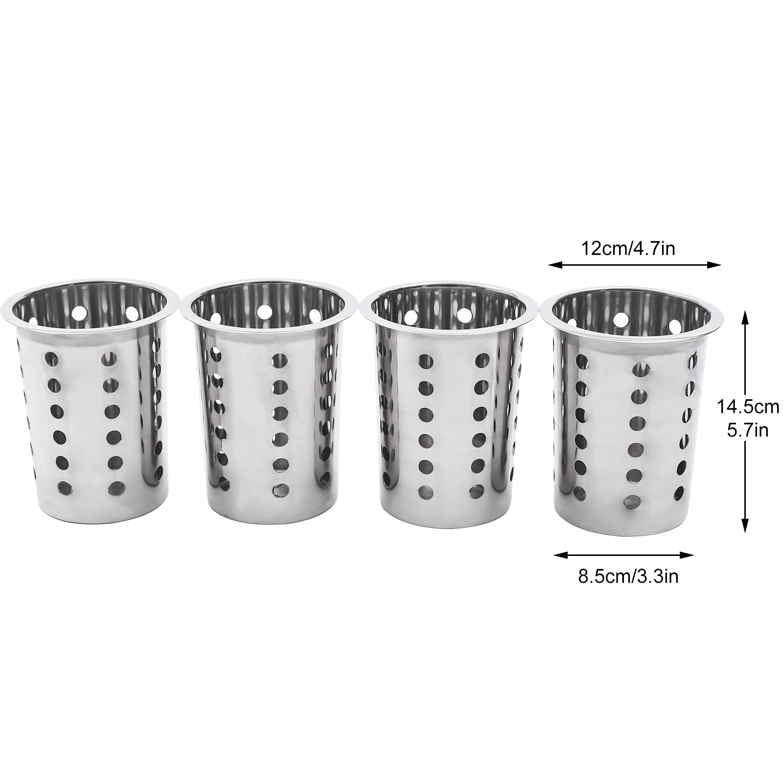 Soporte para cubiertos de acero inoxidable con 4 compartimentos, cesta para cubiertos y escurridor, color plateado