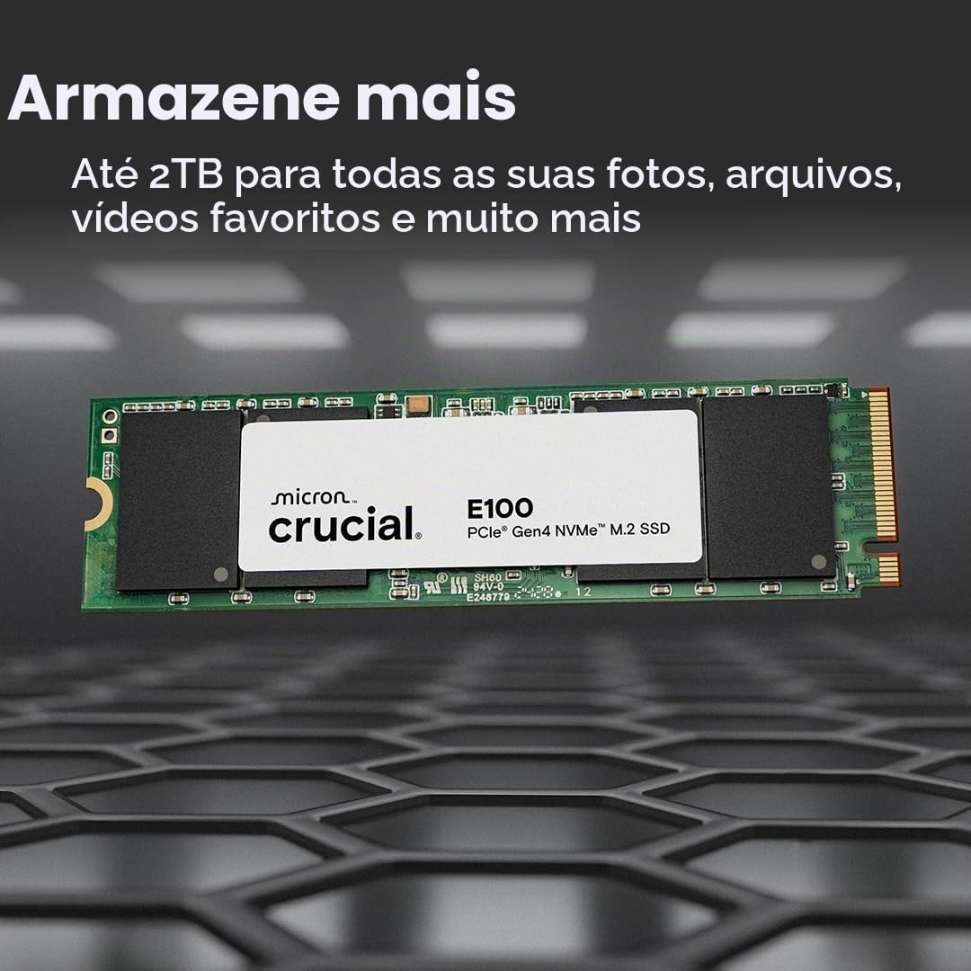 Crucial SSD interno E100 1TB M.2 NVMe PCIe Gen4, até 5.000 MB/s