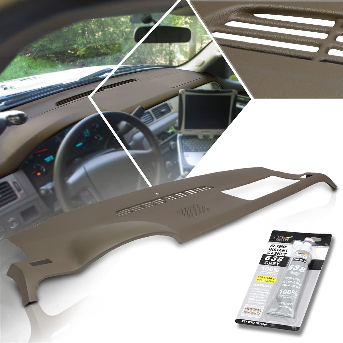 ABS Plastic Taupe Grey Dash Board Cover Cap Compatible with 07-14 Tahoe Suburban Yukon Xl