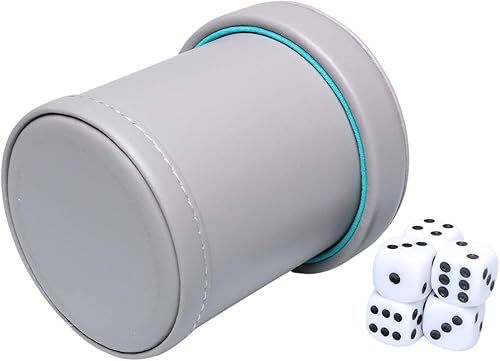 Miniatura 4 de Taza de dados de cuero sintético con tapa, coctelera de dados con forro de fieltro, incluye 6 dados de puntos para juegos de dados Yahtzee Bar