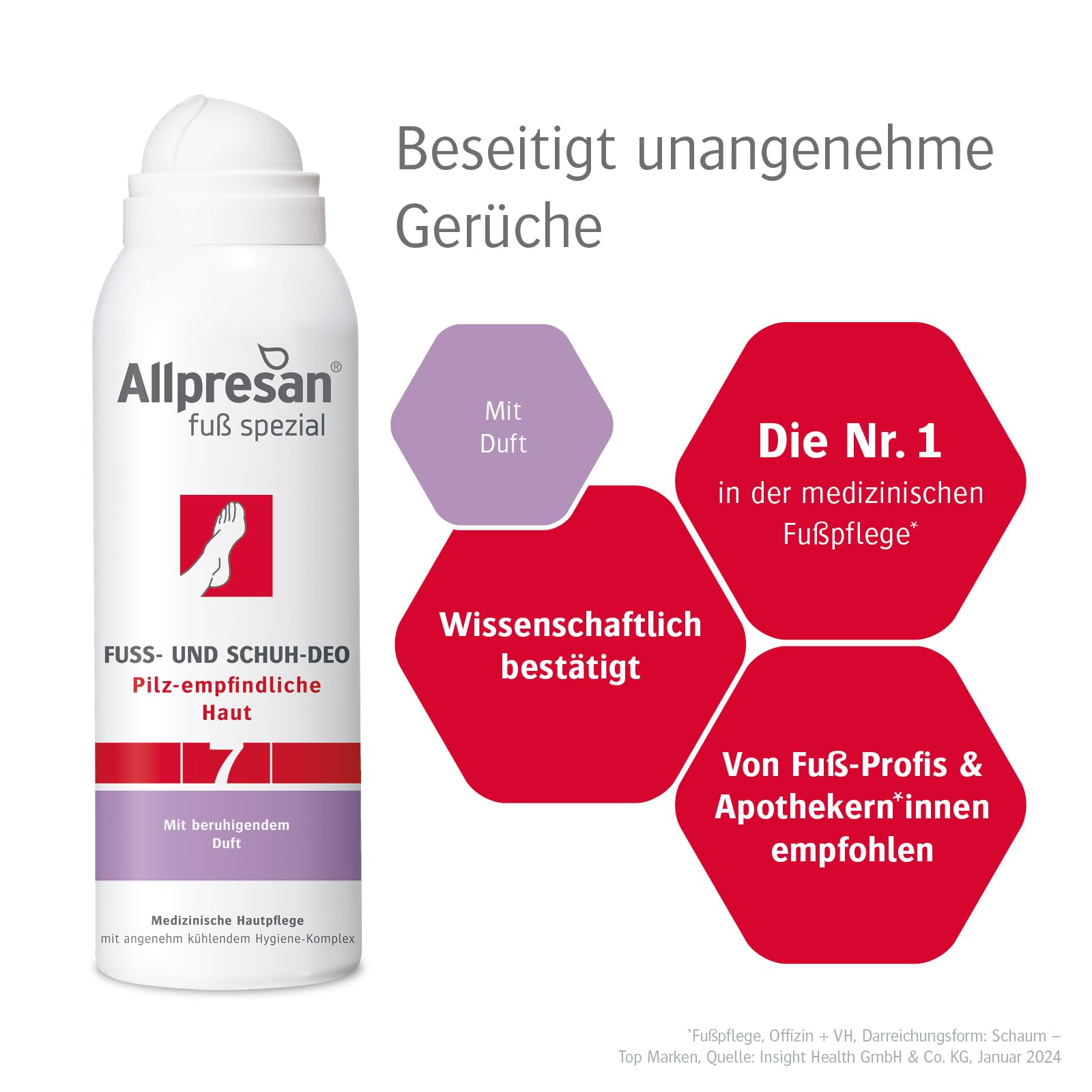 Allpresan Desodorante para pies y zapatos para pieles sensibles a hongos, n.º 7, 125 ml