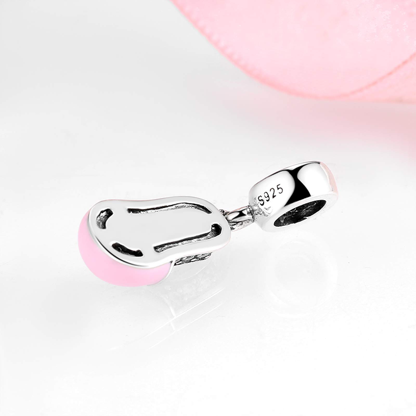 LYGBAOFUL 925 Sterling Silber Anhänger Perlen Mädchen Schuhe Rote Blumen Perlen Passend für Charm-Armbänder Feine Schmuckherstellung