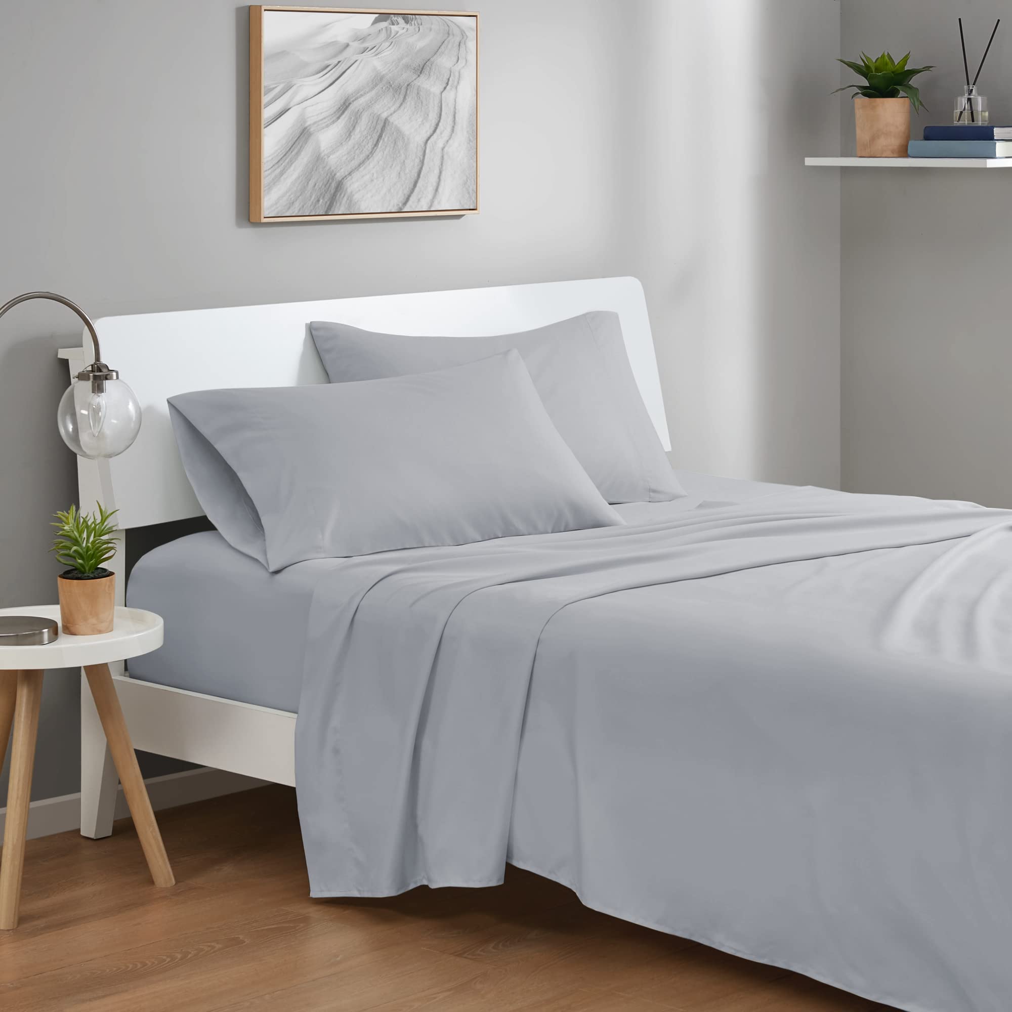 Degrees of Comfort Coolmax Queen Sheet Set, 4 Pieces Sheets Queen Size Bed Set, Cooling Sheets for Hot Sleepers, Super Soft, 16 Inch Deep Pocket, Light Grey