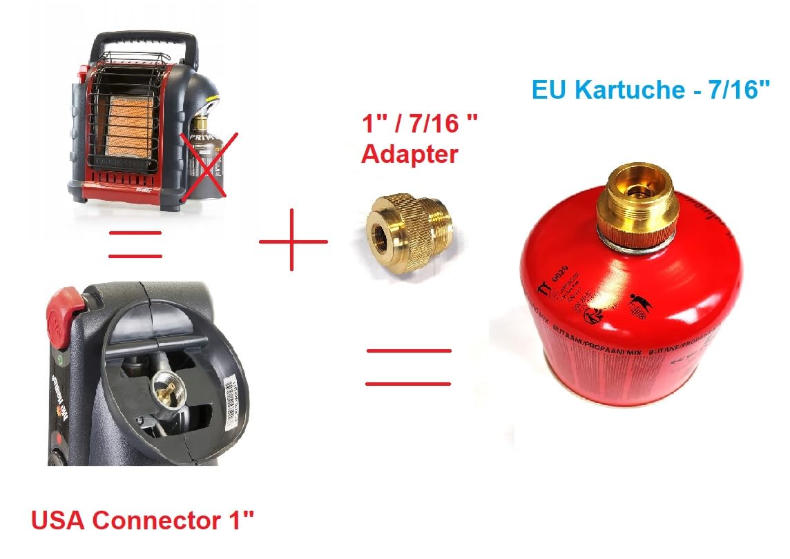 ADAPTER 1" - USA to 7/16" EU - Propane-Butane gas hose - Para barbacoa de cartuchos USA a cartuchos europeso