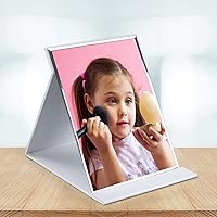 Vista 6 de ZBEIVAN Espejo de maquillaje plegable portátil de 10 x 7 pulgadas, espejo de escritorio de piel sintética sin marco con soporte para camping, Blanco