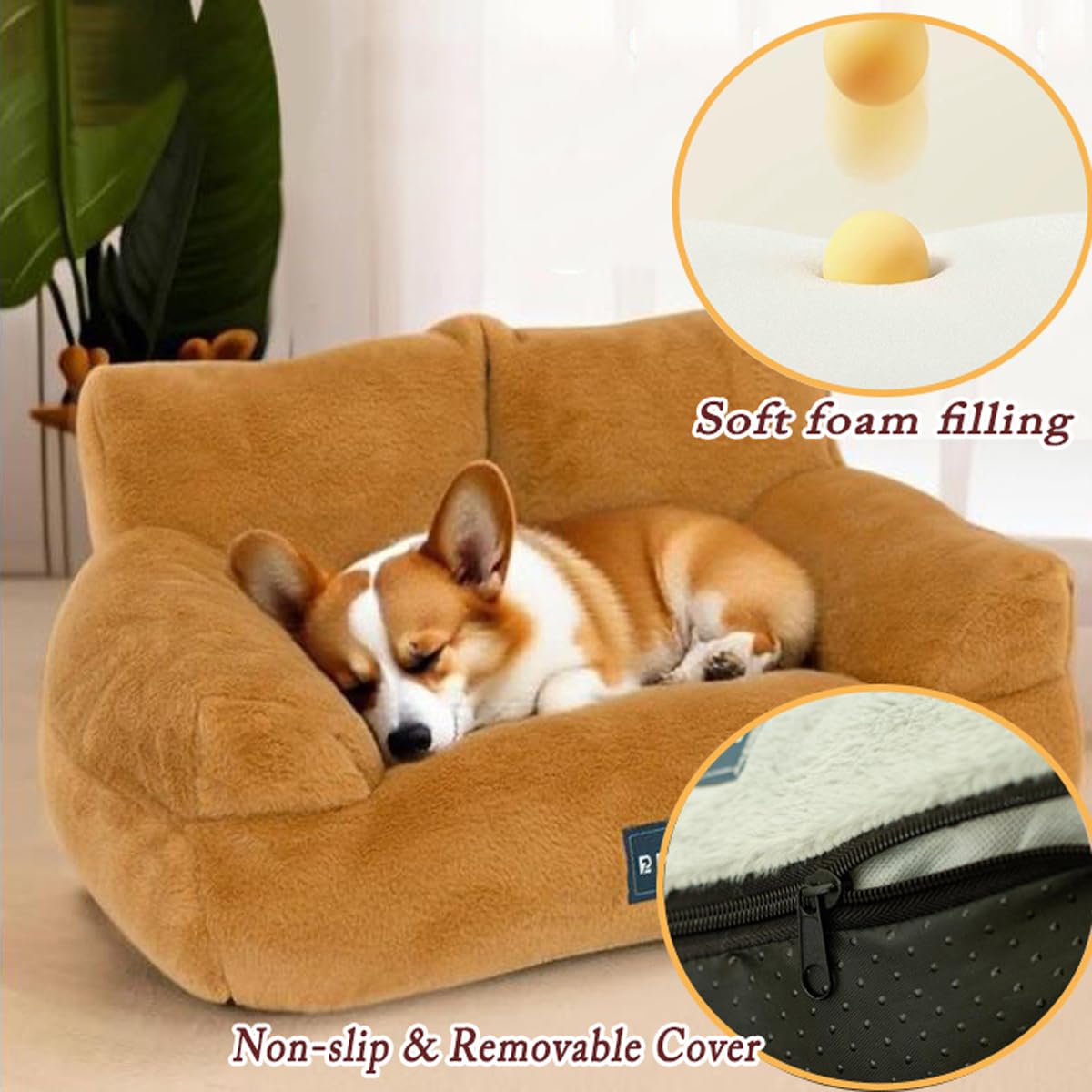 Sofá de Felpa Esponjosa para Gatos y Perros Cama Ortopédica Calmante para Mascotas, Cojín de Dormir Lavable Extraíble Sofá Antideslizante para Mascotas para Perros Pequeños y Medianos y Gatos