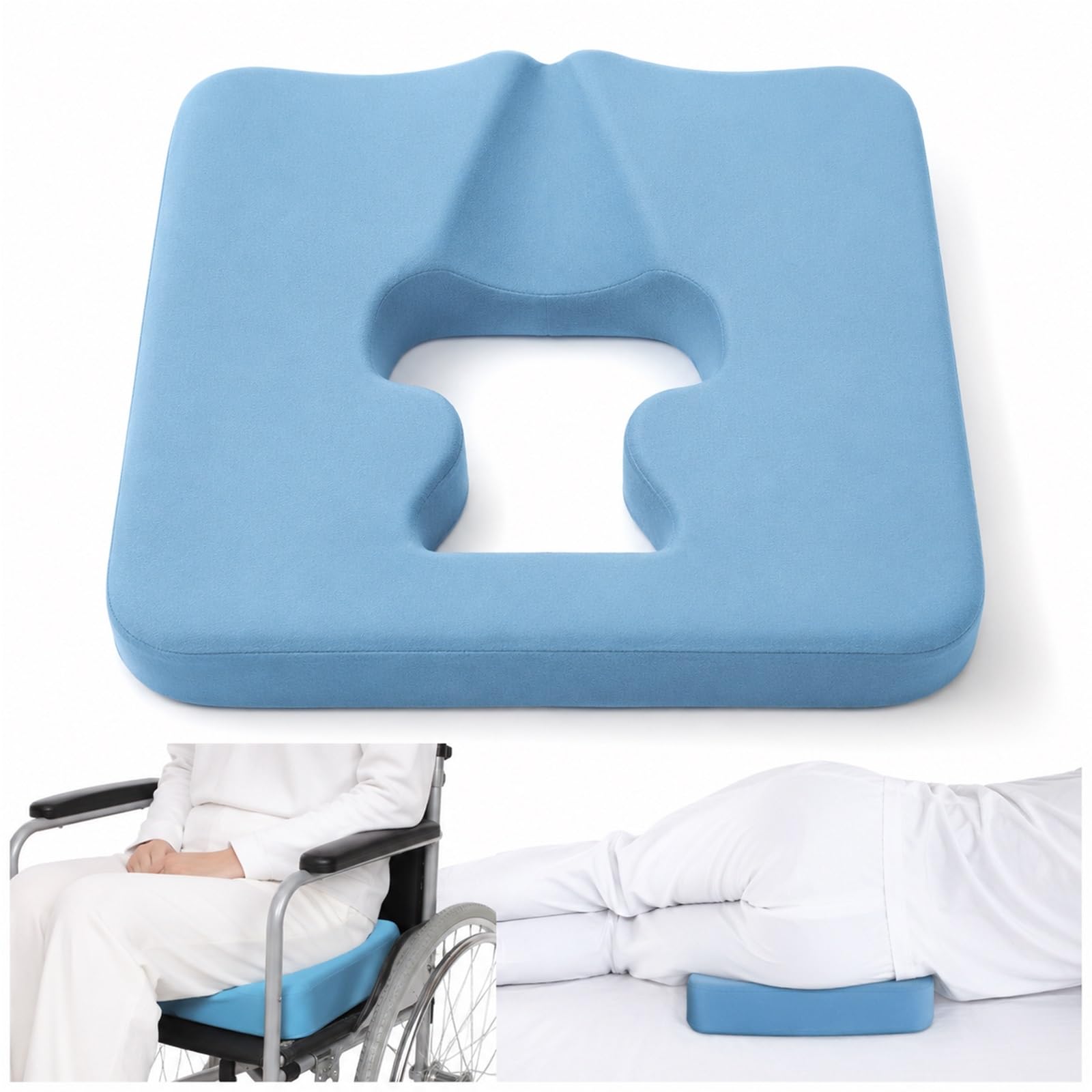 Cojín Antiescaras para Asiento y Cama Cojín de Coxis con Diseño Hueco Transpirable de Espuma Viscoelástica Ergonómica Alivio de Presión para Silla de Ruedas Mayores(Waterproof kit)