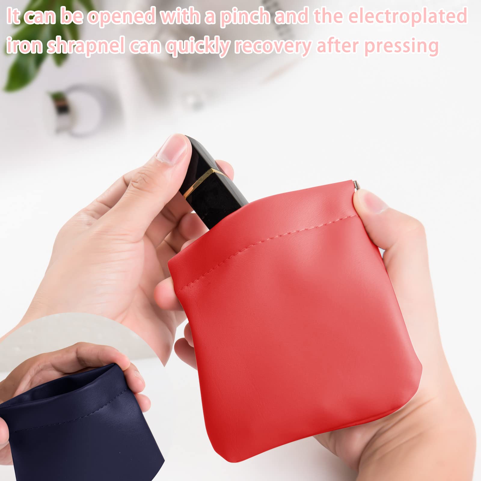 CANIPHA Lambskin Pocket Cosmetic Bag, Waterproof Portable Small Makeup Bag No Zipper Self-closing Small Makeup Pouch for Women Mini Makeup Bag Travel Storage for Cosmetics Headphones Jewelry …, 2