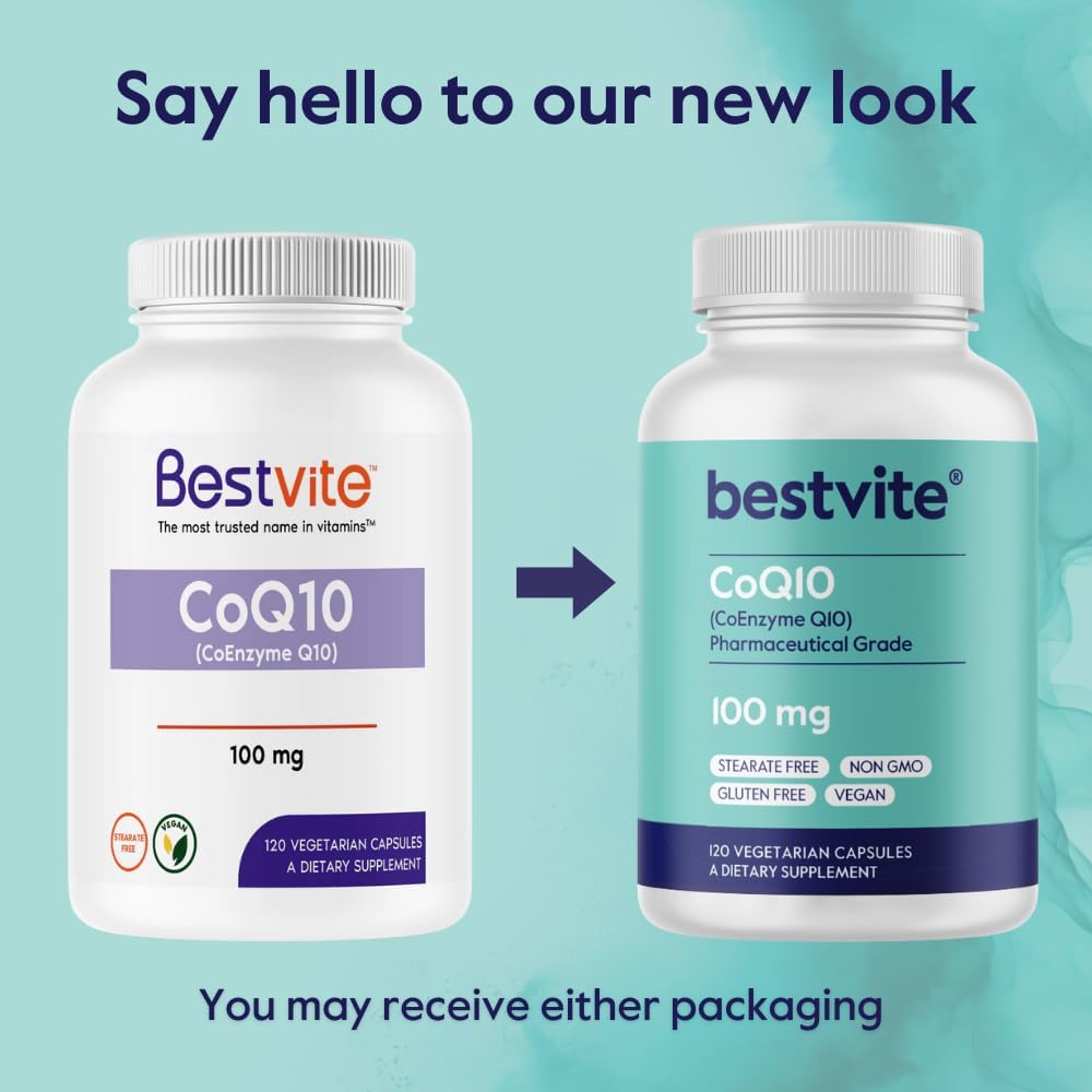 BESTVITE Coenzyme CoQ10 100mg (240 Vegetarian Capsules) (2-Pack) Naturally Fermented - No Stearates - No Fillers - Vegan - Non GMO - Gluten Free