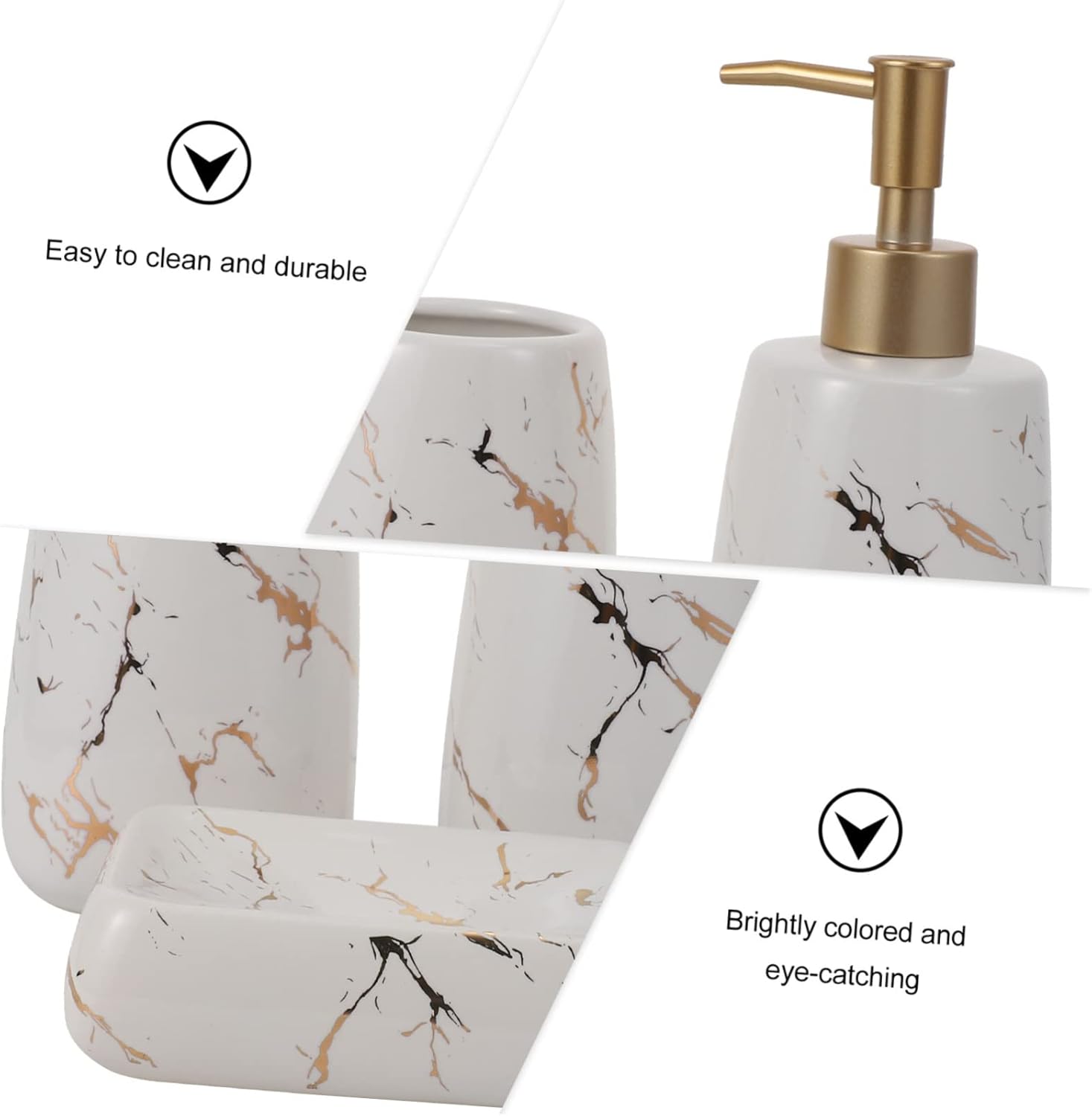 Unomor 3pcs Marble Bathroom Accessory with Toothbrush Cup Soap Container and Toothpaste Holder for Vanity Countertop Organizer Easy to Clean Elegant White Bathroom Decor