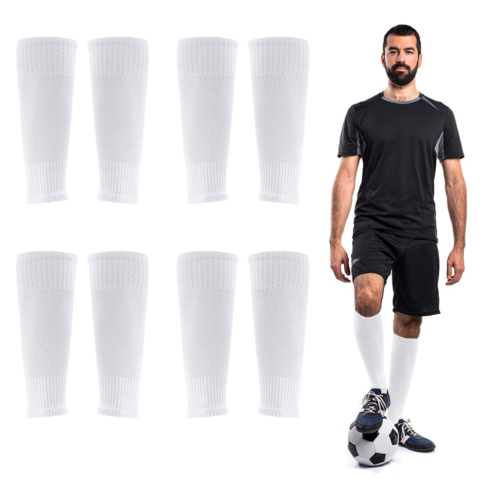 4 pares de mangas de pierna para fútbol, espinilleras acompañan calcetines de agarre, jóvenes y adultos