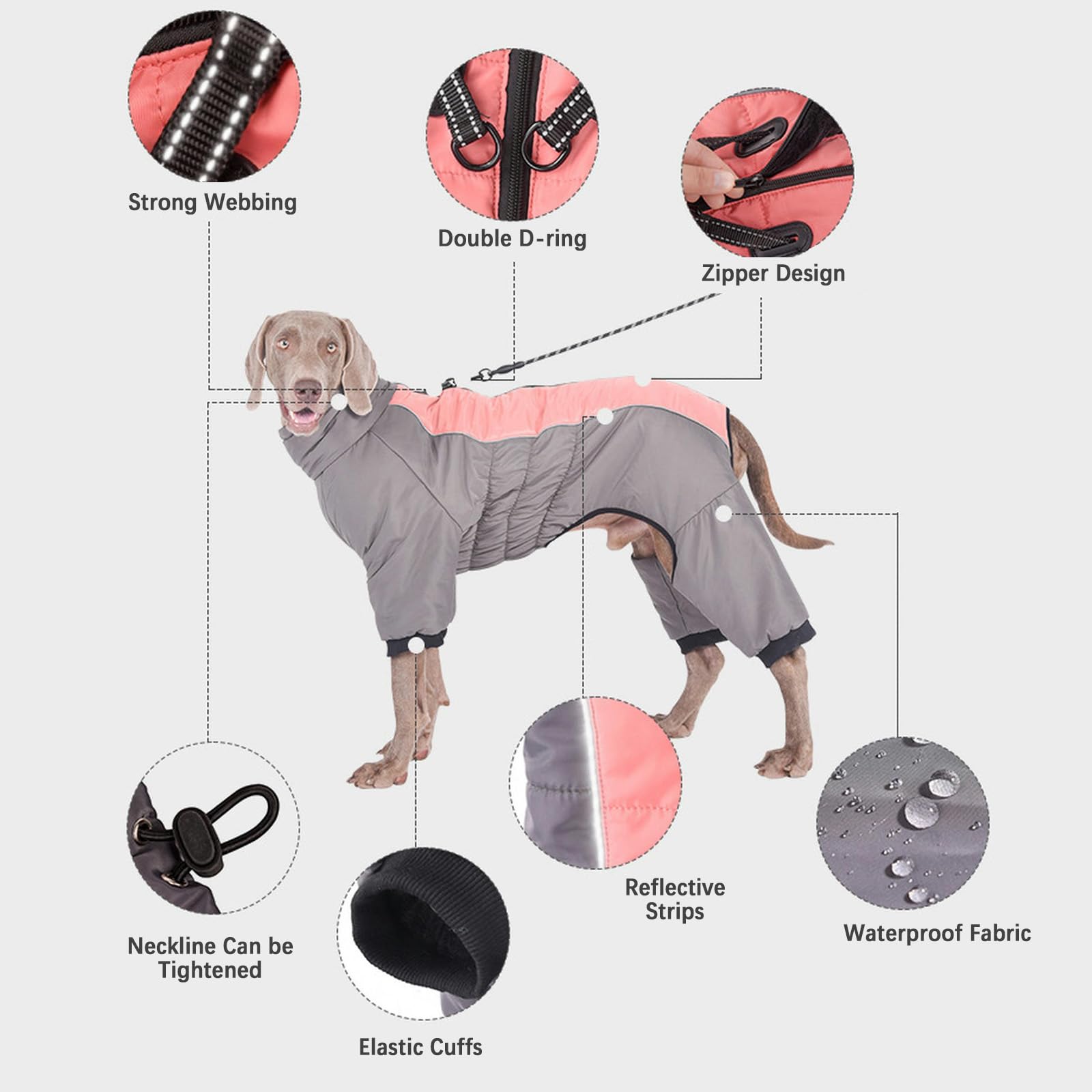 Abrigo de Cuerpo Completo para Perros Grandes, Chaqueta Impermeable de Invierno para Perros, Traje de Nieve cálido de Lana Incorporado, Abrigos para Perros, Ropa para Mascotas