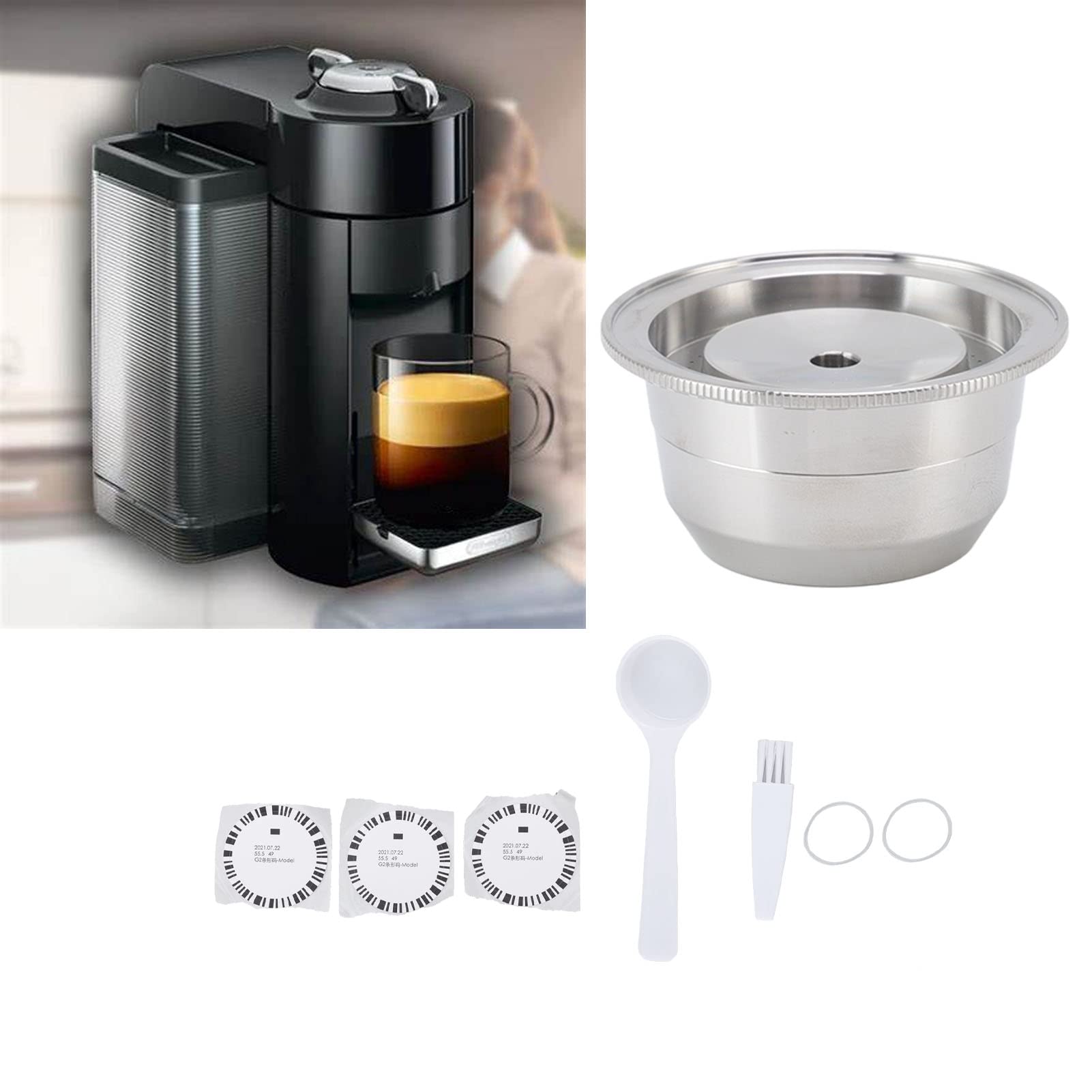 Cápsula de café rellenable de acero inoxidable para, taza de filtro reutilizable con sello de silicona, compatible con las máquinas VertuoPlus y