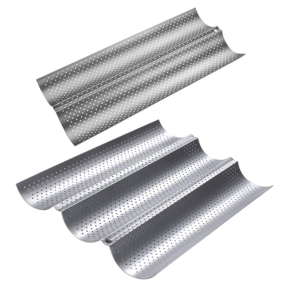 2 Moldes Perforados de Acero Inoxidable para Hornear Baguettes y Pan, Antiadherente, Fáciles de Limpiar, Paquete de 2 Piezas, Ideales para Panaderías y Reposterías