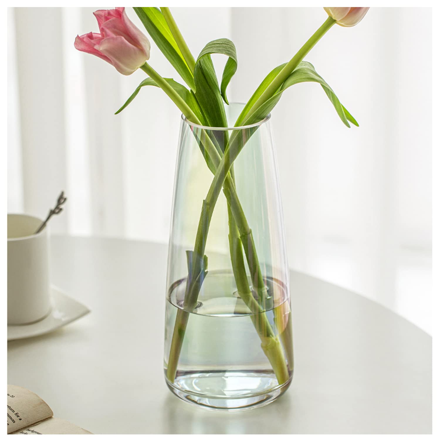 Funsoba Vaso Alto In Vetro Trasparente Marrone – 22,1 Cm, Per Centrotavola Con Fiori Secchi O Freschi