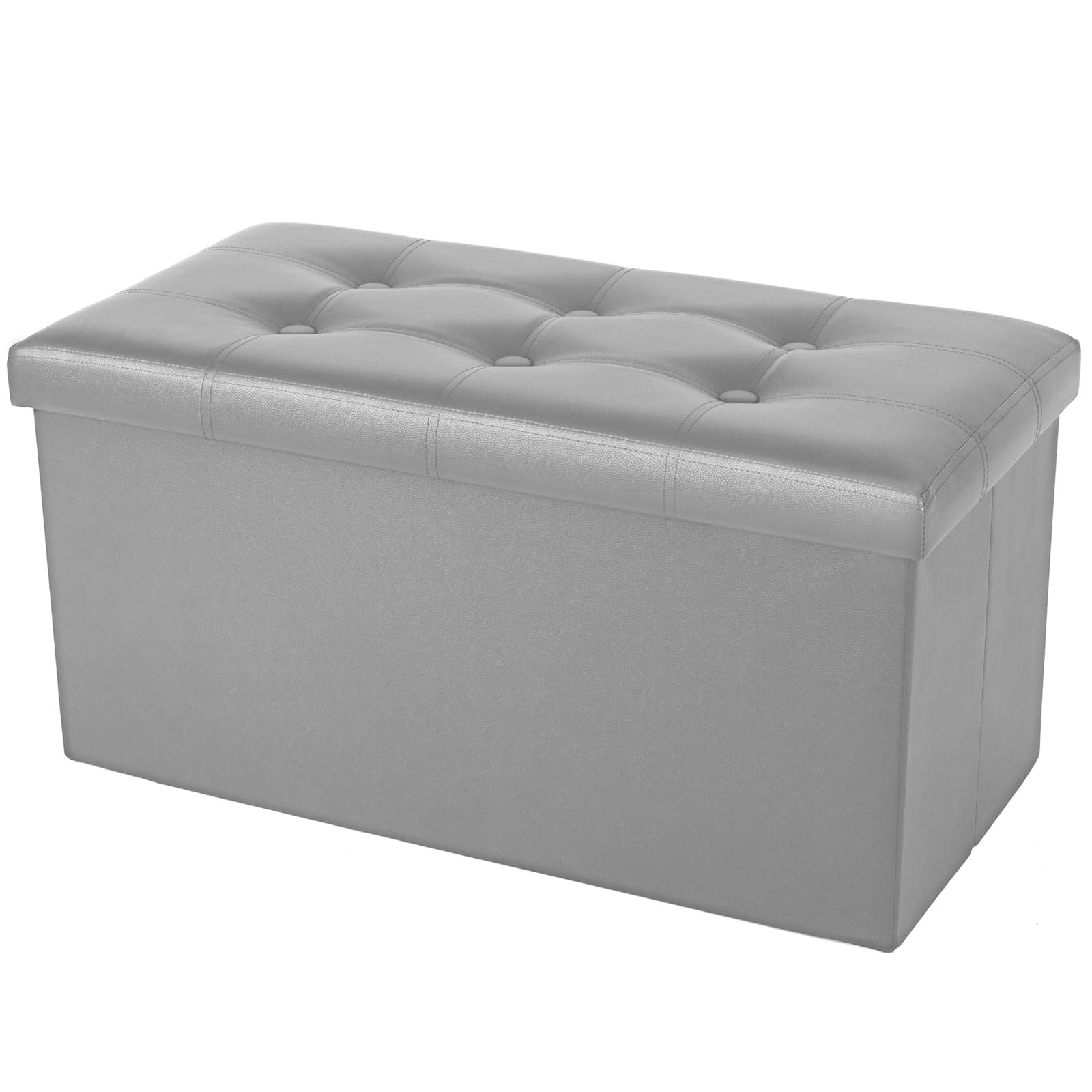 COSYLAND Stołek z miejscem do przechowywania, składany stołek, podnóżek, do salonu i sypialni, pojemność 80 L, maksymalne obciążenie 150 kg, 76 × 38 × 38 cm, Szary perłowy
