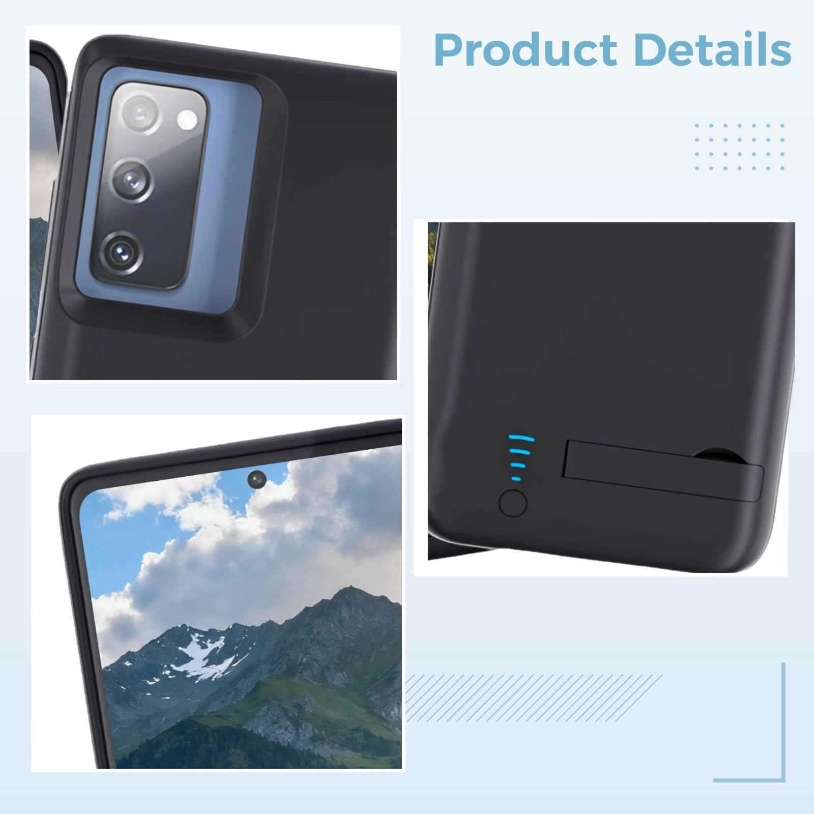 Tragbare 5000-mAh-Akkuhülle für S20 Fe, Full-Edge-Design, Ständer, Mattschwarz