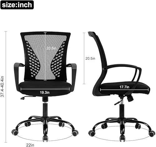 Miniatura 2 de HHS Silla ergonómica de oficina, silla de escritorio de malla, silla de computadora giratoria con soporte lumbar, ruedas ajustables con respaldo