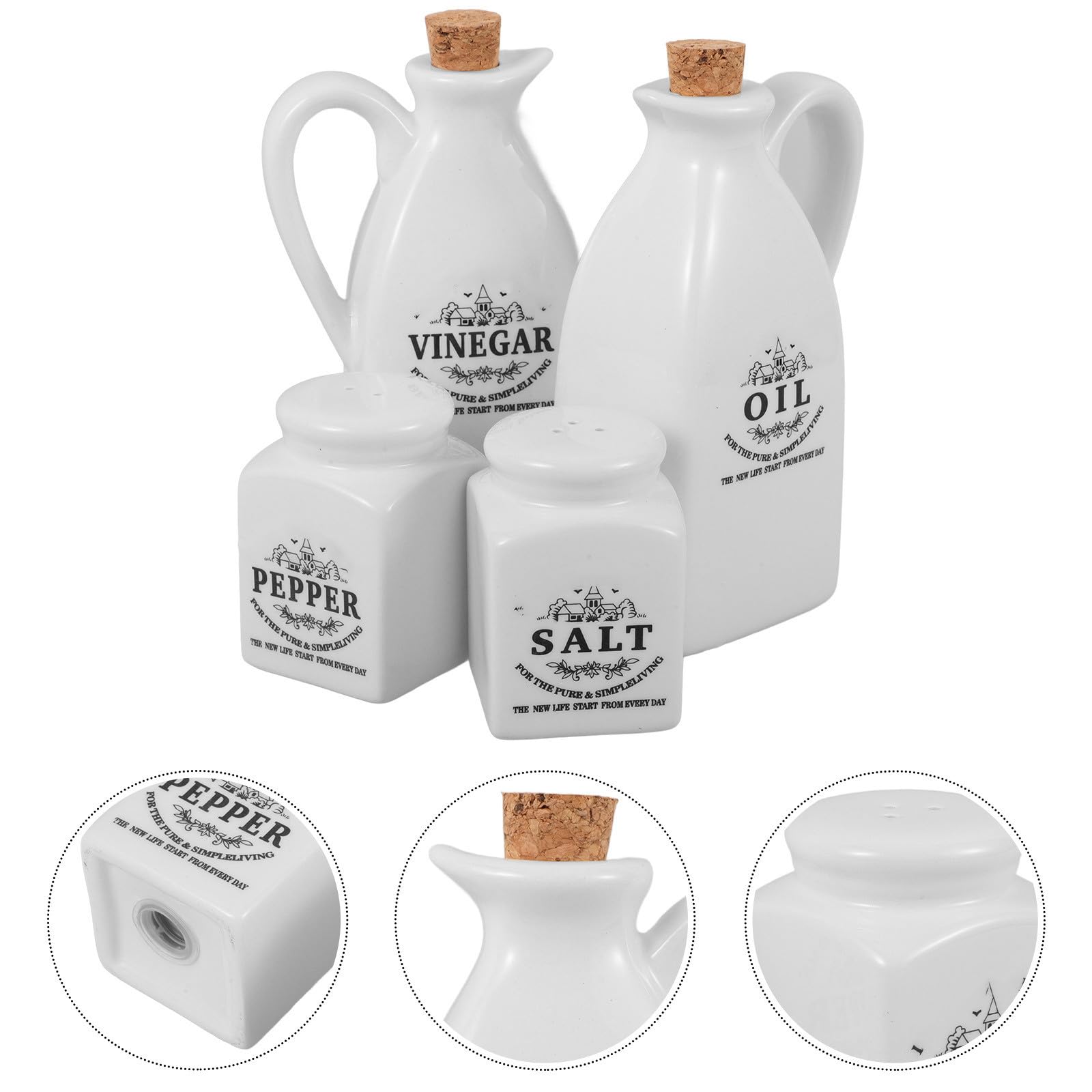 SHINEOFI Juego de 4 Botellas de Aceite y Vinagre de Cerámica Estilo Japonés Bandeja de Bambú Práctico Dispensador para Cocina y Obsequio de Inauguración