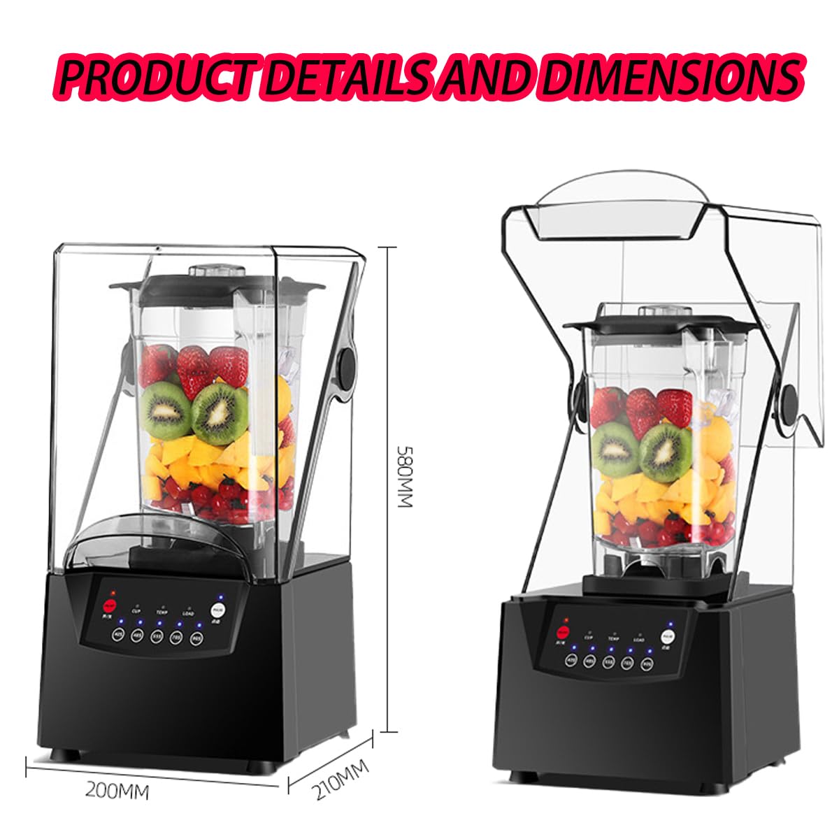 Blender do lodu do mrożonych napojów - 2600W z dźwiękoszczelną pokrywą, inteligentnym panelem, 6-ostrzową konstrukcją do smoothie, orzechów, lodu i owoców