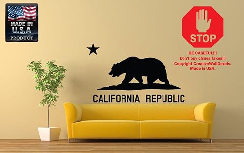 calcomanía decorativo para pared vinilo arte Bandera de la República de California oso Star EE UU América V307