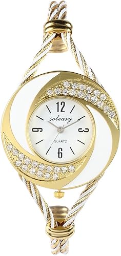 Soleasy moda reloj de pulsera muñeca para mujer cuarzo Gold-White wth0051