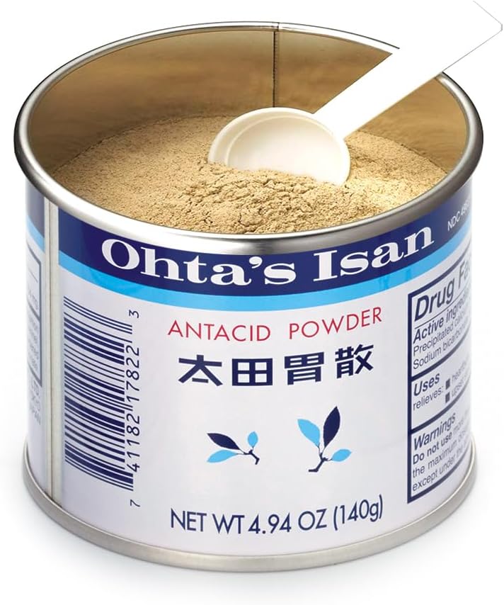 OHTA'S ISAN Antacid Herbal Powder for Instant Relief of Heartburn, Upset Stomach, Acid Indigestion – Fast Acting Formula, Made for USA – 6 Cans (4.94oz / 140g)