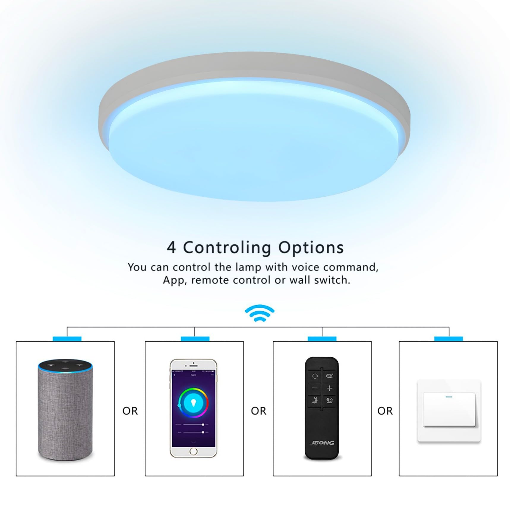 JDONG Plafoniera LED 24W Ø 30CM Cambia Colore Stellato Dimmerabile Bianco Caldo - Bianco Freddo 3000-6500 Kelvin Plafoniera RGB Compatibile con Amazon Alexa
