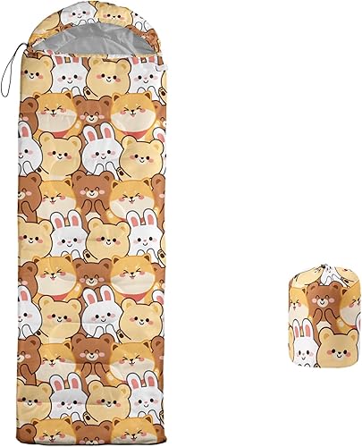 Camping Sleeping Bags for Adults Kids Boys Girls Warm & Cool Weather Waterproof Indoor & Outdoor Backpacking Kawaii Animals Sleeping Bag for All