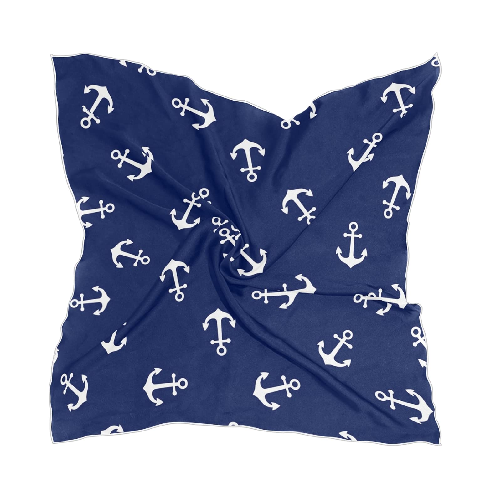 linomo Women's Chiffon Silk Scarf Nautical Anchor Pattern Square Shawl Wrap Silk Like Scarf